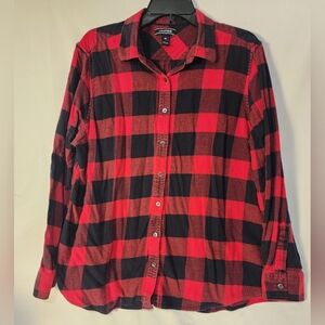 LANDS' END Womens Red Black Buffalo Check Shirt Button Up Flannel Size 18
